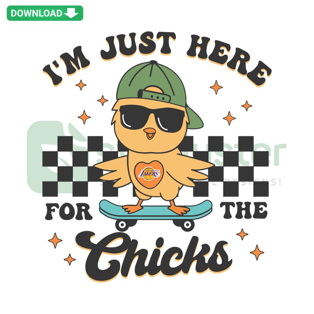 Im Just Here For The Chicks Los Angeles Lakers SVG, featuring Lakers logo with playful chicks; high-res digital design file.