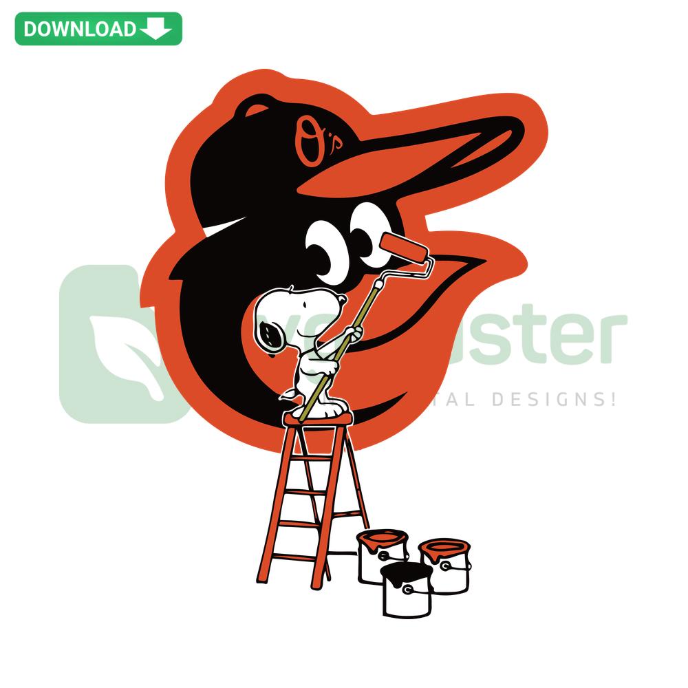 Snoopy painting Baltimore Orioles logo SVG, printable SVG design, cartoon character, baseball team art, digital download.