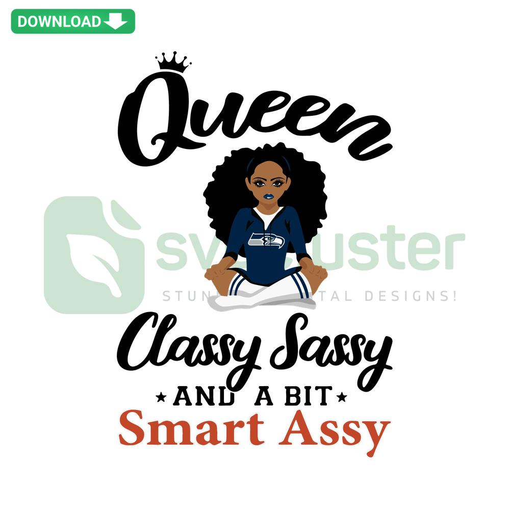 Seattle Seahawks Queen Classy Sassy Smart Assy SVG, vibrant text design, football team logo, stylish digital asset by SVGCluster.