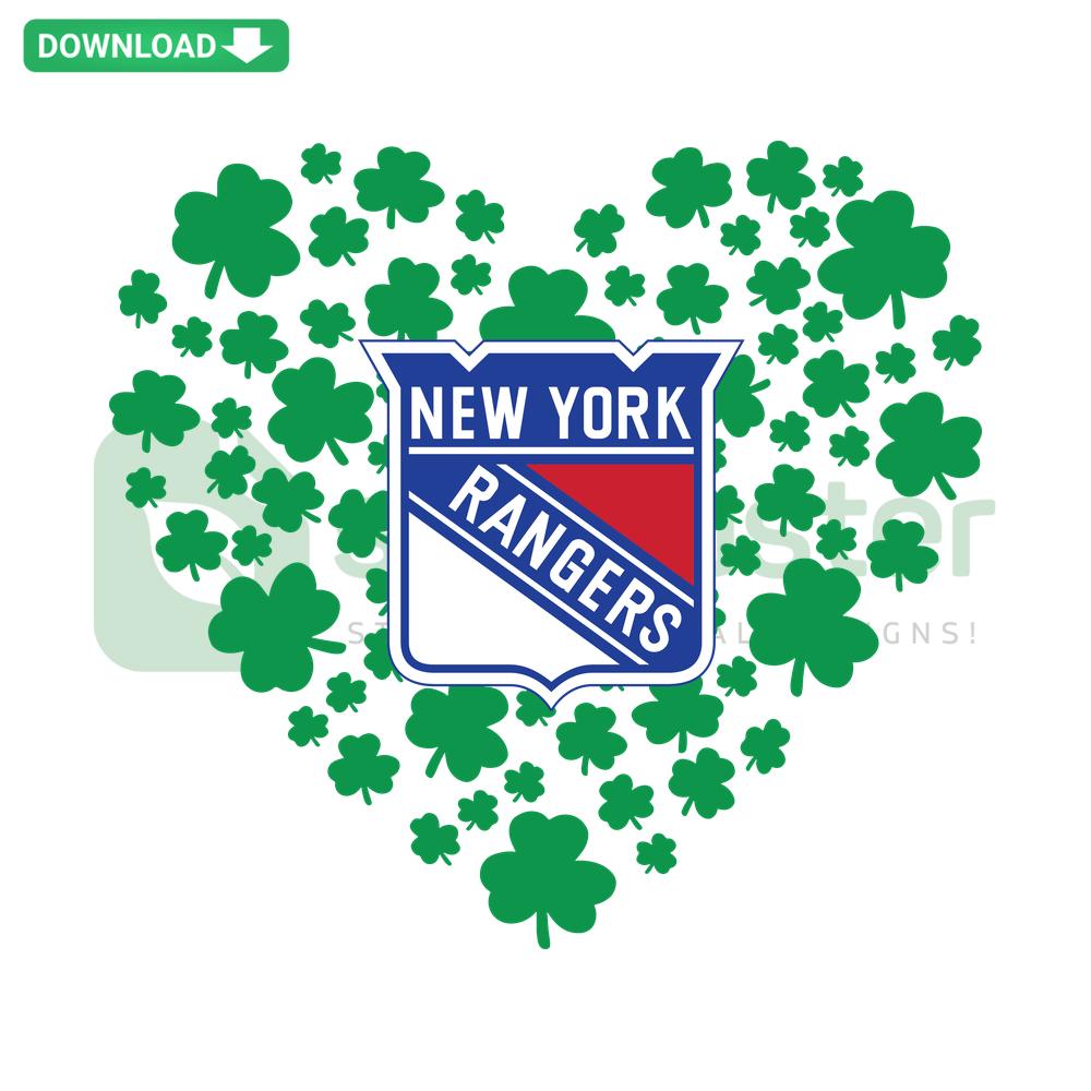 Clover Leaf St Patrick Day New York Rangers SVG, perfect for Cricut projects, featuring festive designs and team logo integration.
