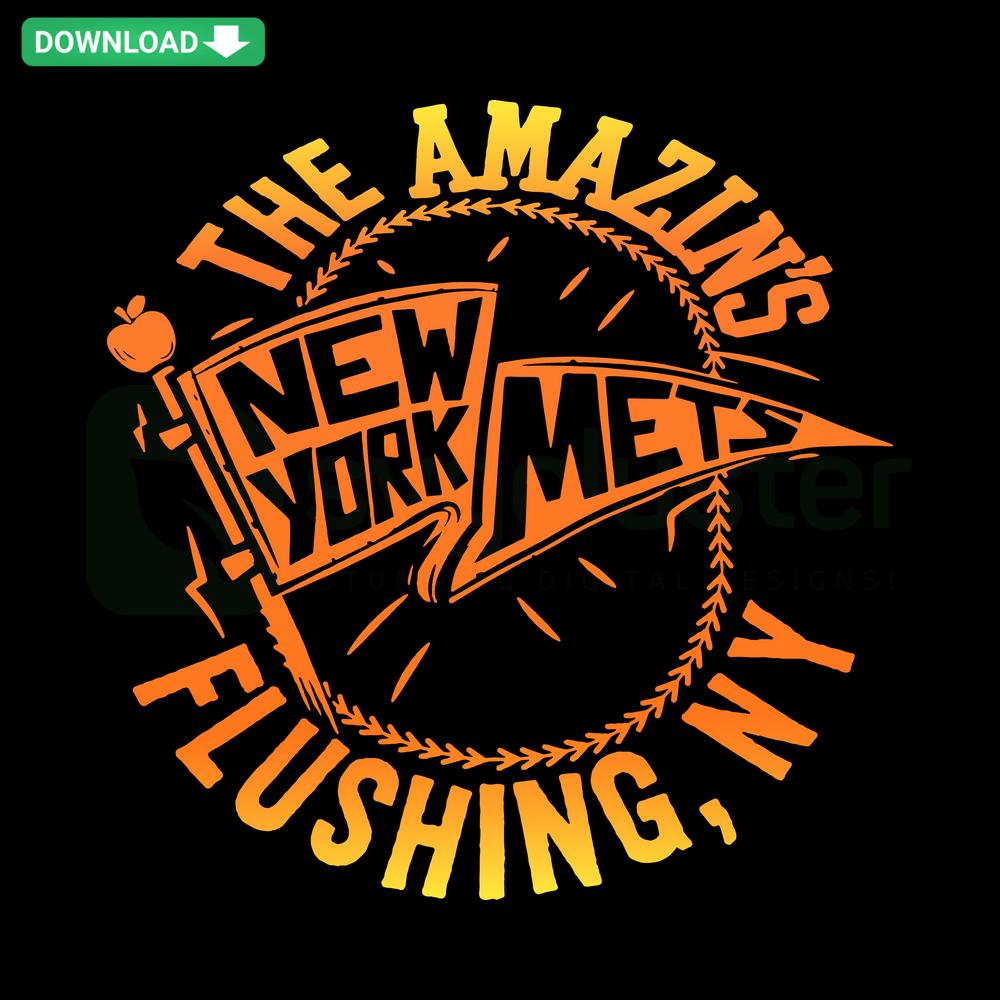 Retro New York Mets Flushing Baseball SVG, Premium Graphic with Vintage Style, The Amazins Creative Design, Ideal for Sports Fans.
