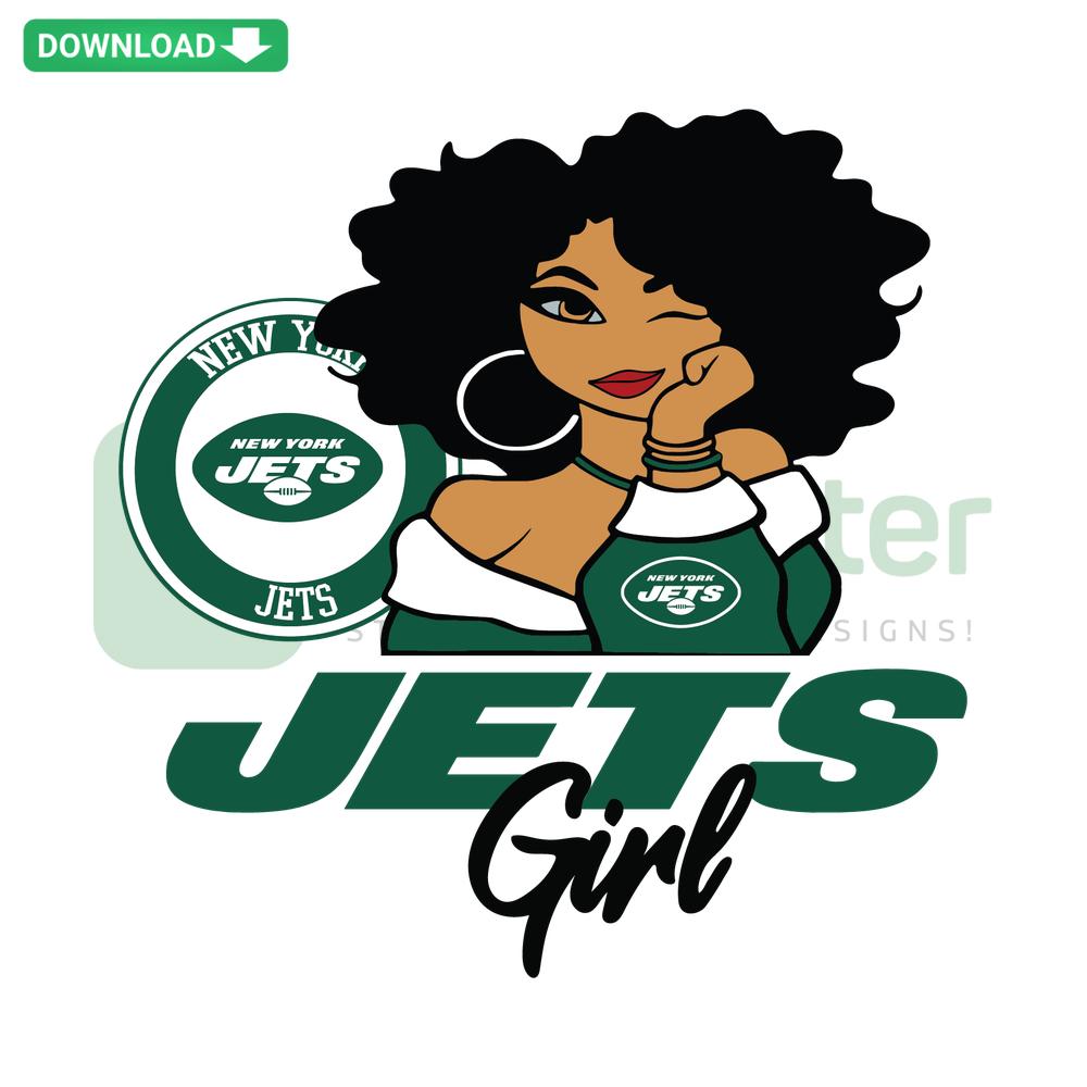 New York Jets Girl SVG Cricut Design: Sports-themed digital download featuring a Jets fan girl illustration, instant access.