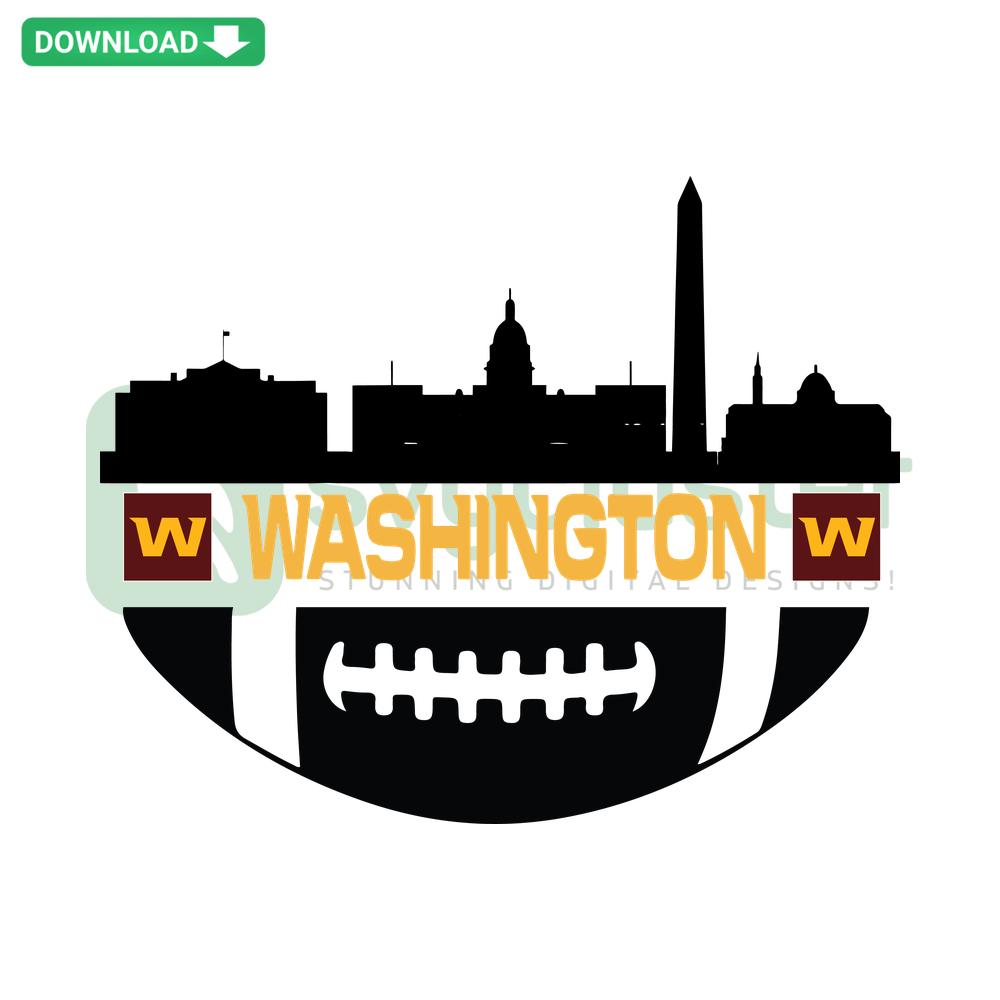 Washington Football Team Skyline SVG design, ideal for card templates, featuring detailed cityscape and football elements.