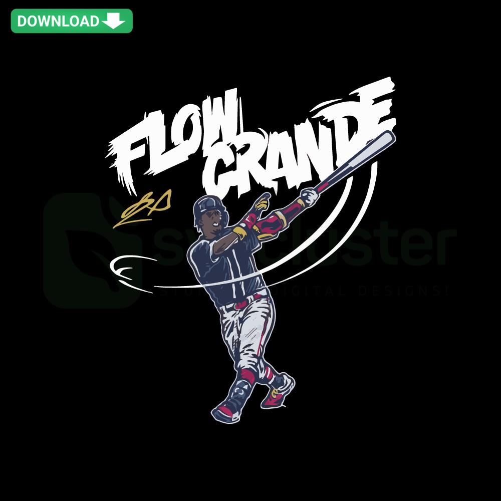 Ronald Acuña Jr. Flow Grande SVG design, Atlanta Braves player, digital download baseball-themed SVG, vibrant sports illustration.