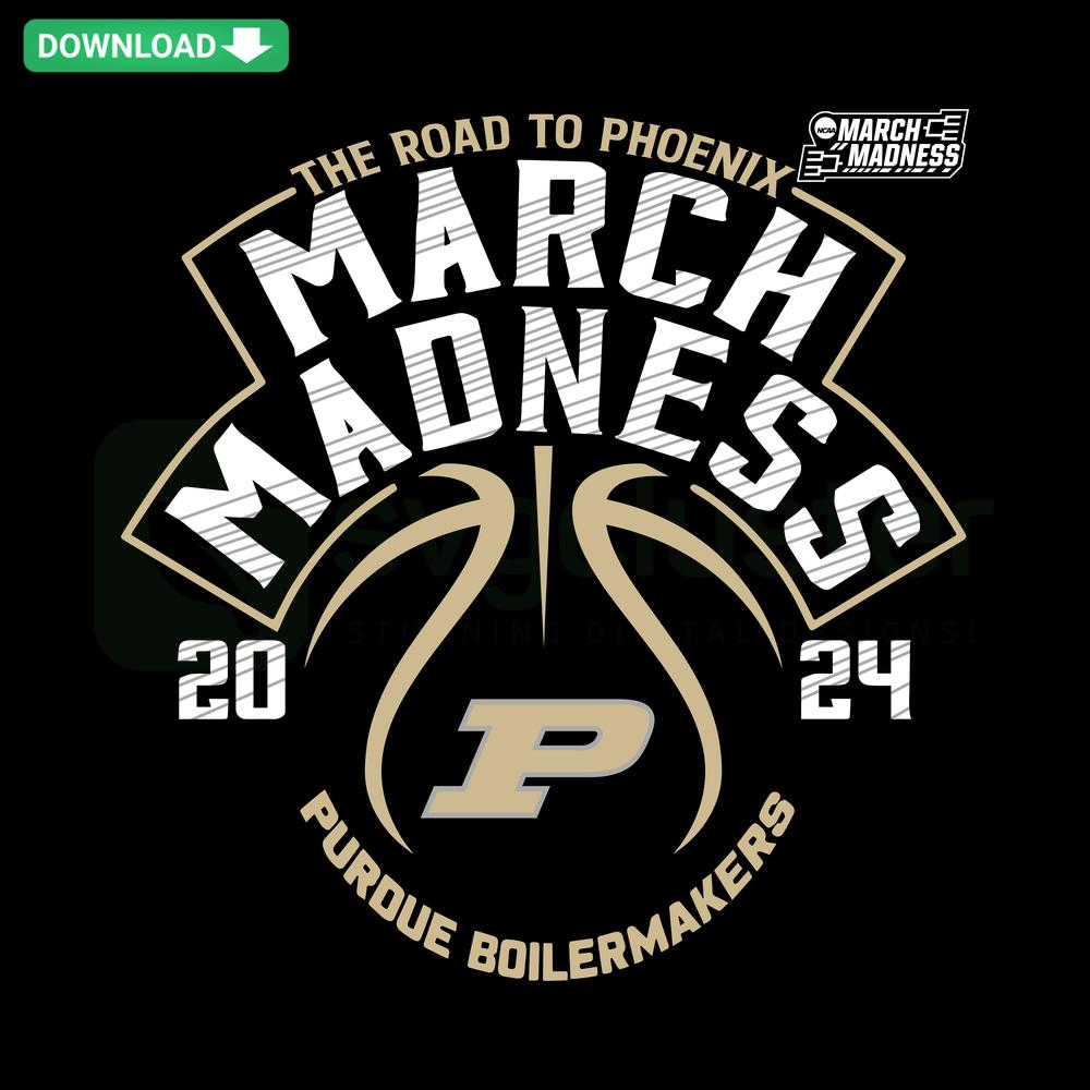 Purdue Men's Basketball 2024 SVG for Cricut: Road to Phoenix, NCAA March Madness, bold lettering, basketball graphic design