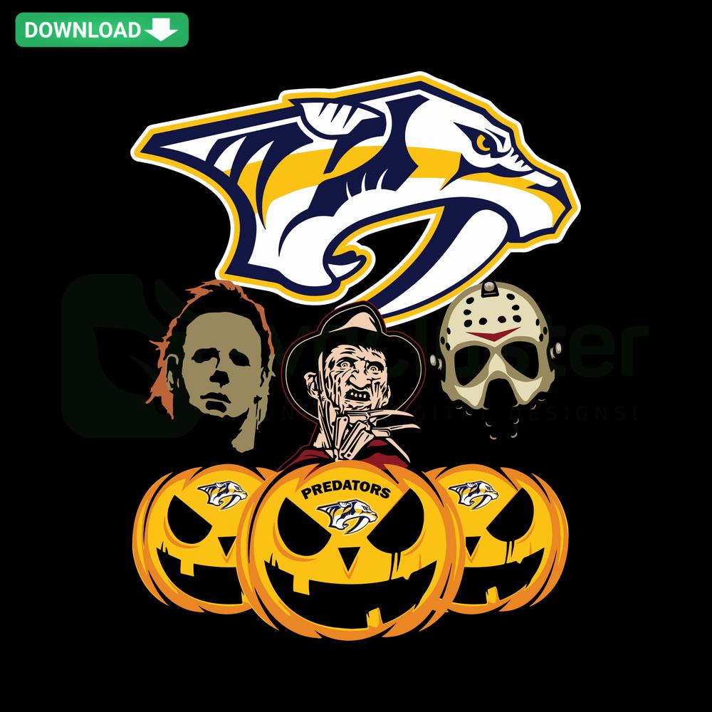 Nashville Predators Halloween Pumpkin SVG with Horror Movie Theme for Cricut & Silhouette Crafting Projects.