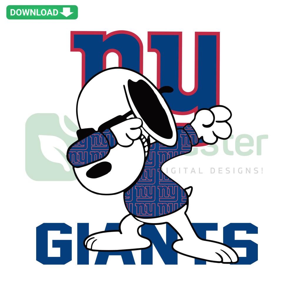 Dabbing Snoopy in NY Giants attire SVG, premium digital download for designers, high-quality graphic vector file for craft projects.