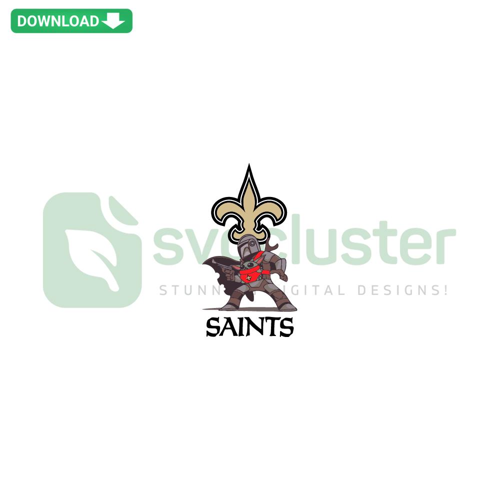 Mandalorian Baby Yoda in New Orleans Saints attire SVG, digital download, printable file, perfect for crafts and fan art.