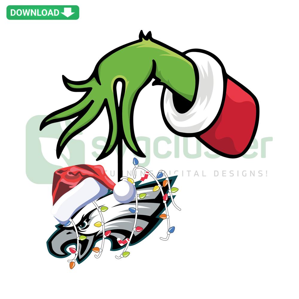 Grinch Hand Holding Philadelphia Eagles Logo SVG, Editable for Cricut, Christmas Design, Sports Team Holiday Decor, Digital Craft.