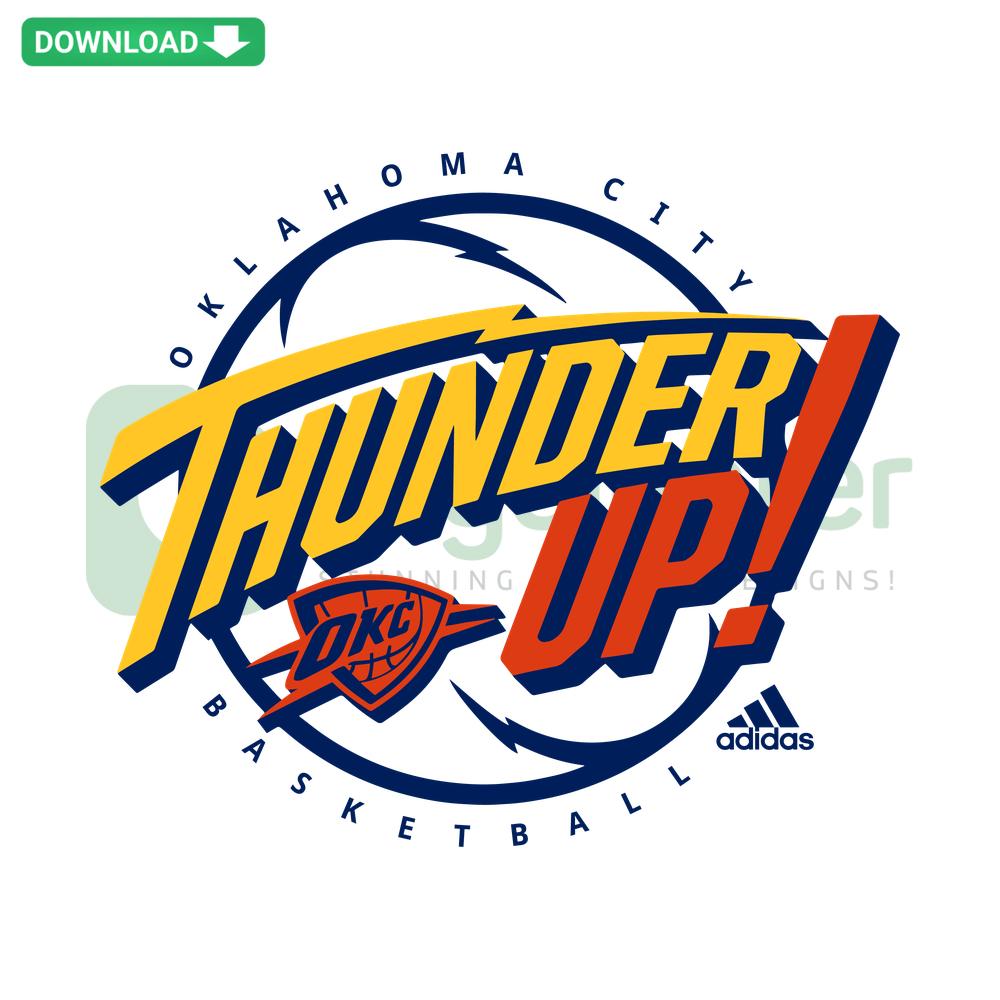 High-res Thunder Up Basketball NBA SVG, digital download, featuring bold team logo, perfect for crafting & fan apparel designs.