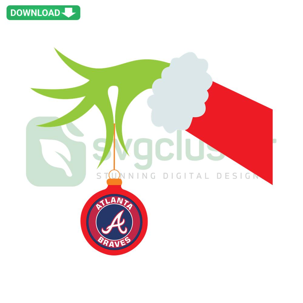 Atlanta Braves Grinch Hand Christmas SVG, festive SVG file featuring Braves logo, ideal for holiday crafting and designs.