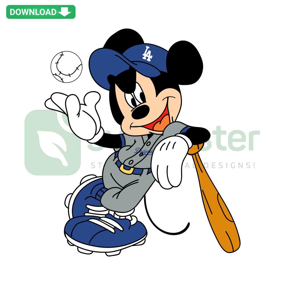 Mickey Mouse Los Angeles Dodgers SVG, featuring Mickey in Dodgers gear, digital custom SVG file for sports fan crafts.