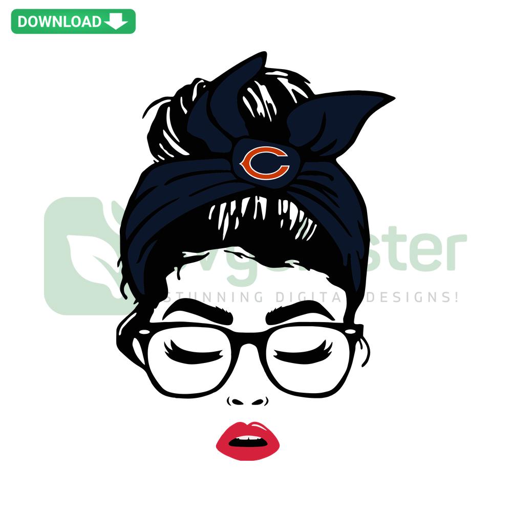 Chicago Bears Messy Bun SVG, high-res design: stylish bun with team colors, football elements, perfect for fan apparel projects.