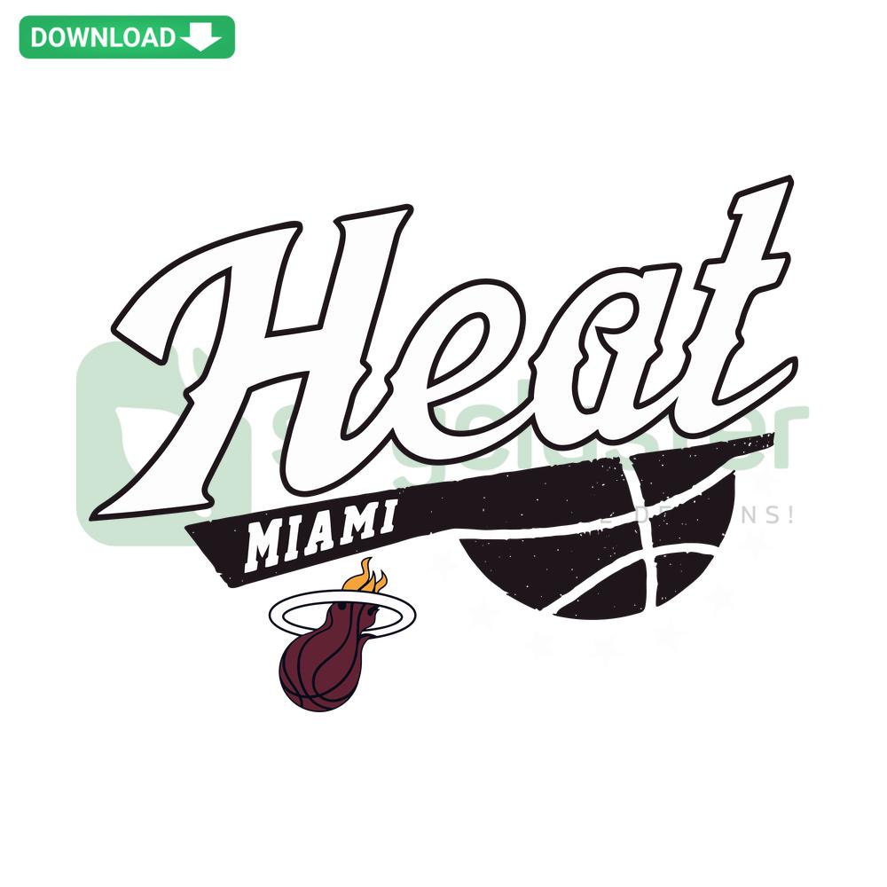 Miami Heat flaming basketball logo SVG for Cricut, digital download, Cricut files, seamless design, vibrant team colors.