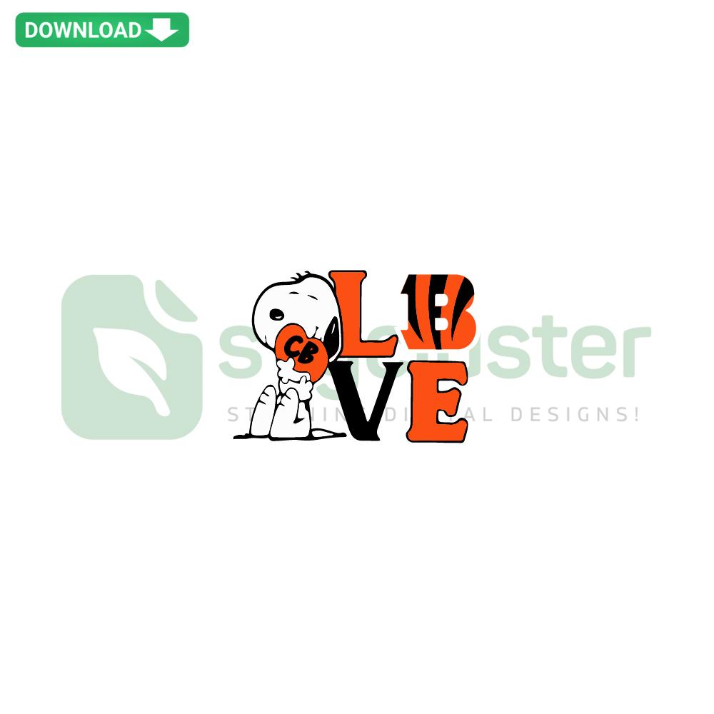 Snoopy hugging Cincinnati Bengals logo SVG, perfect for crafts; digital download, cartoon pattern, fan art.