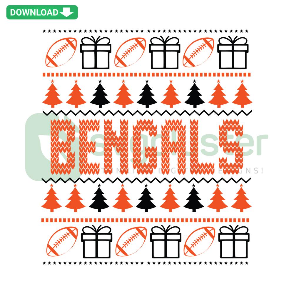 Bengals Football Christmas SVG Download: Festive rugby helmet design in black and orange, perfect for holiday crafting. Commercial use ready.