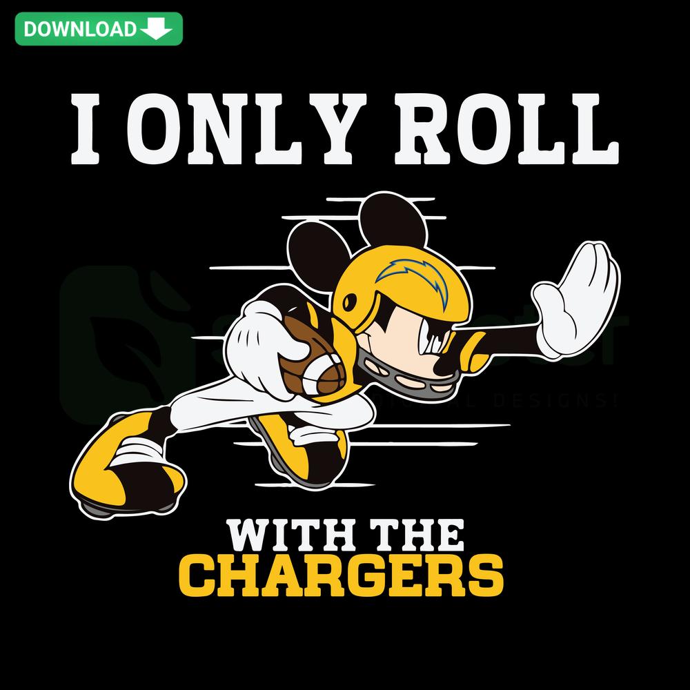 I Only Roll With The Chargers SVG download featuring a playful design in bold text, perfect for Chargers fans; vector graphic.