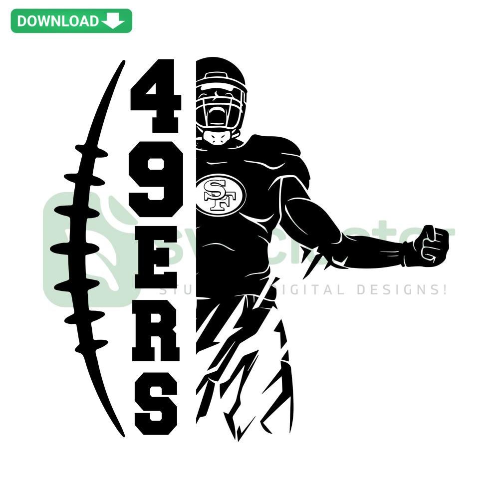 49ers Football Player SVG download, perfect for card-making templates; intricate design featuring iconic team colors and dynamic pose.