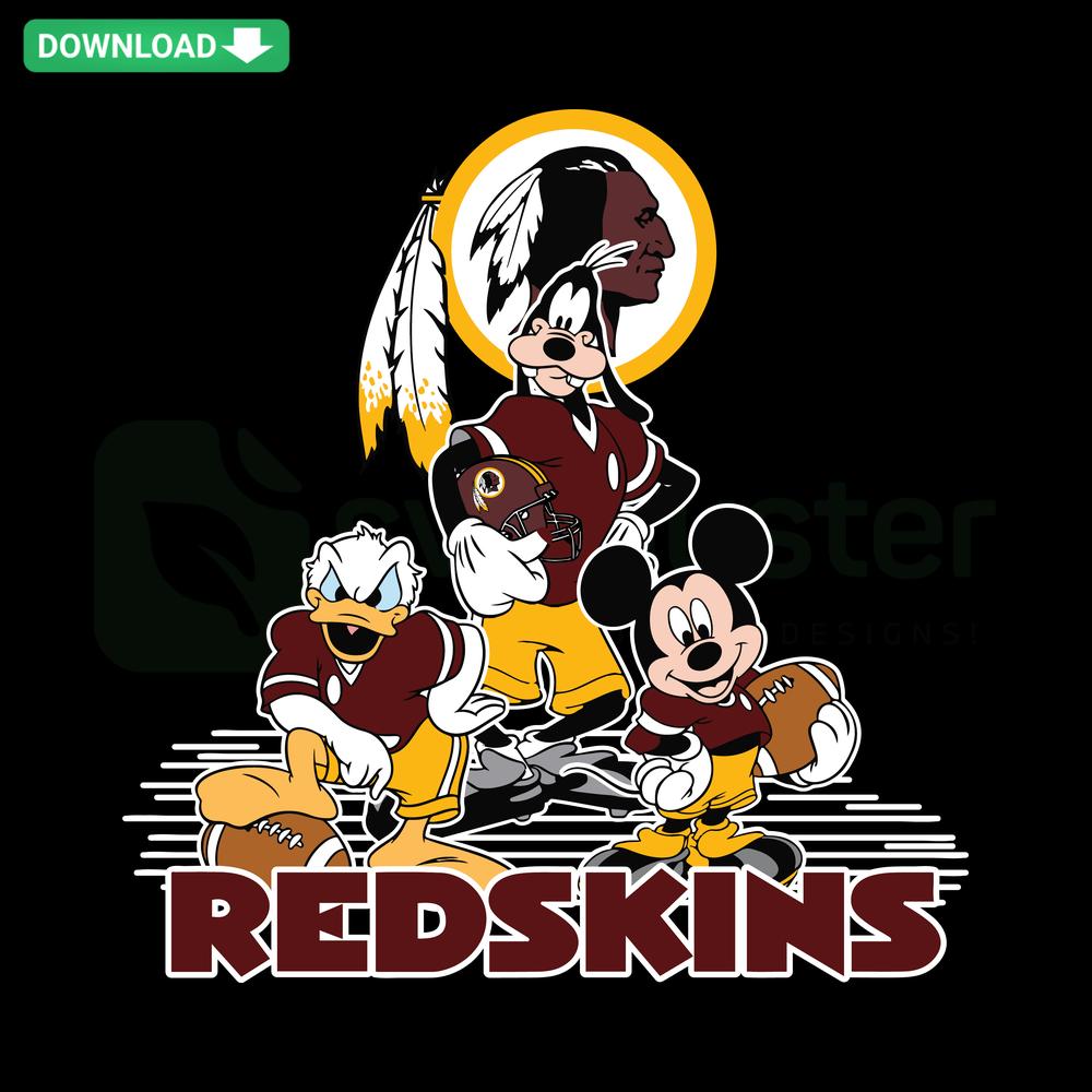 Mickey Mouse in Washington Redskins jersey holding football SVG file, perfect for commercial use; American football design.