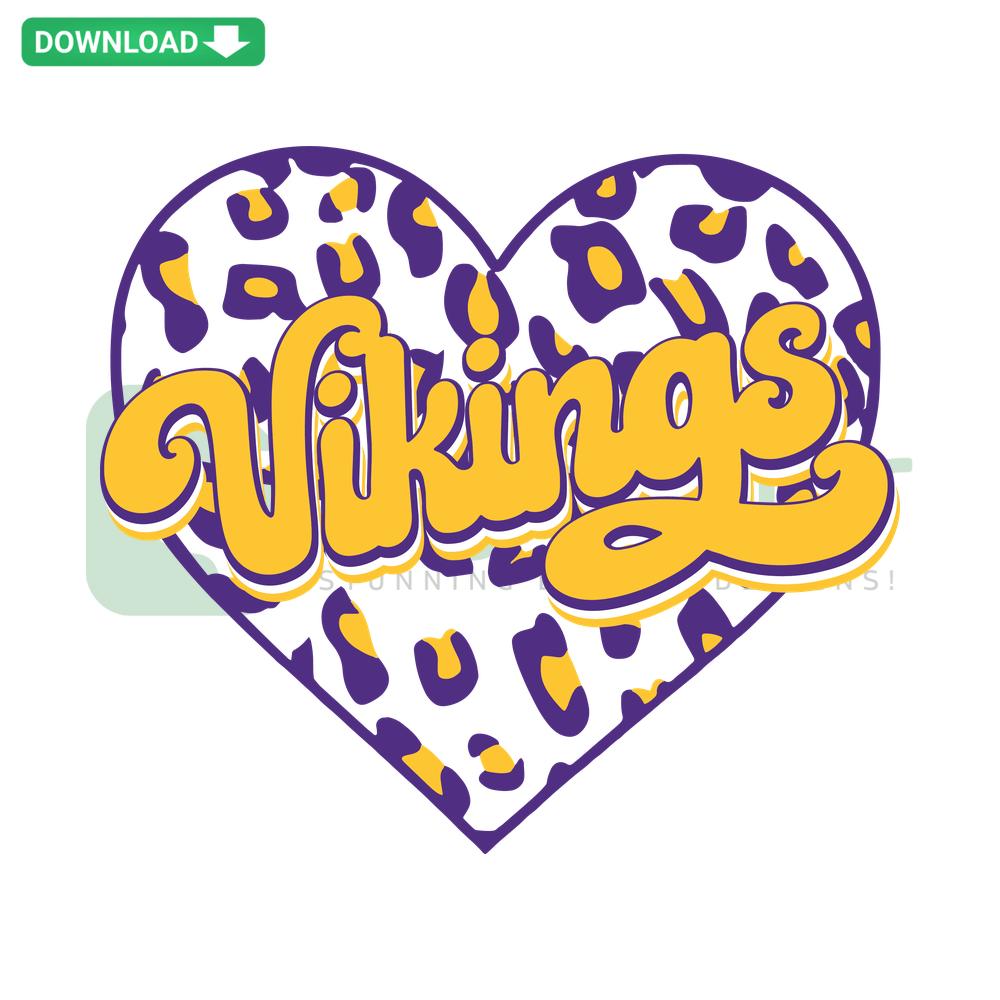 Vikings Heart Leopard SVG Design: Bold Viking helmet with leopard heart pattern, digital download, printable SVG for crafts.
