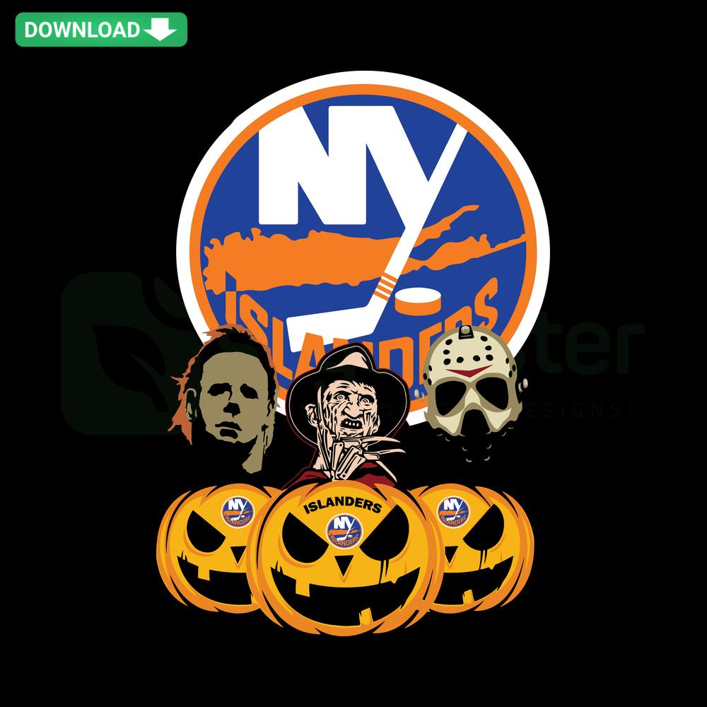 New York Islanders Halloween Horror Movie Pumpkin SVG design featuring spooky elements, high-quality vector files.