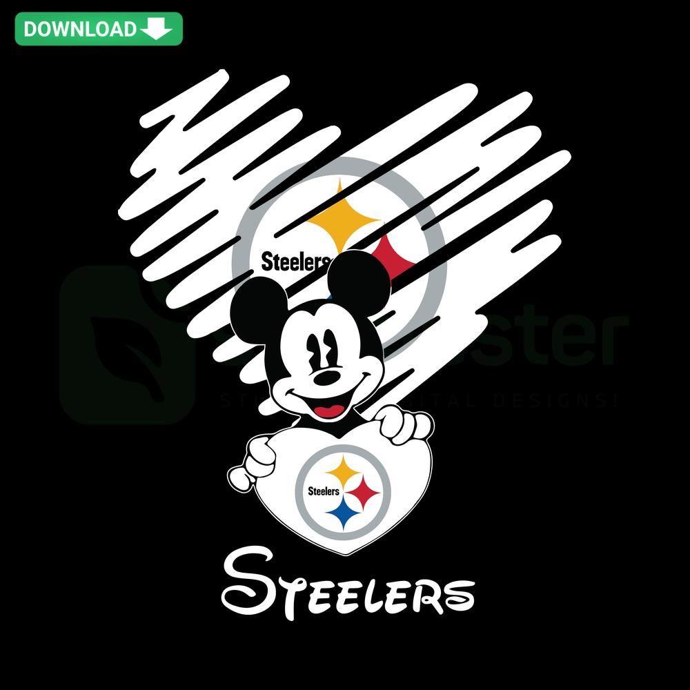 Disney Mickey Steelers Heart SVG, featuring Mickey Mouse with Pittsburgh Steelers motif, instant digital download, SVG clip art.
