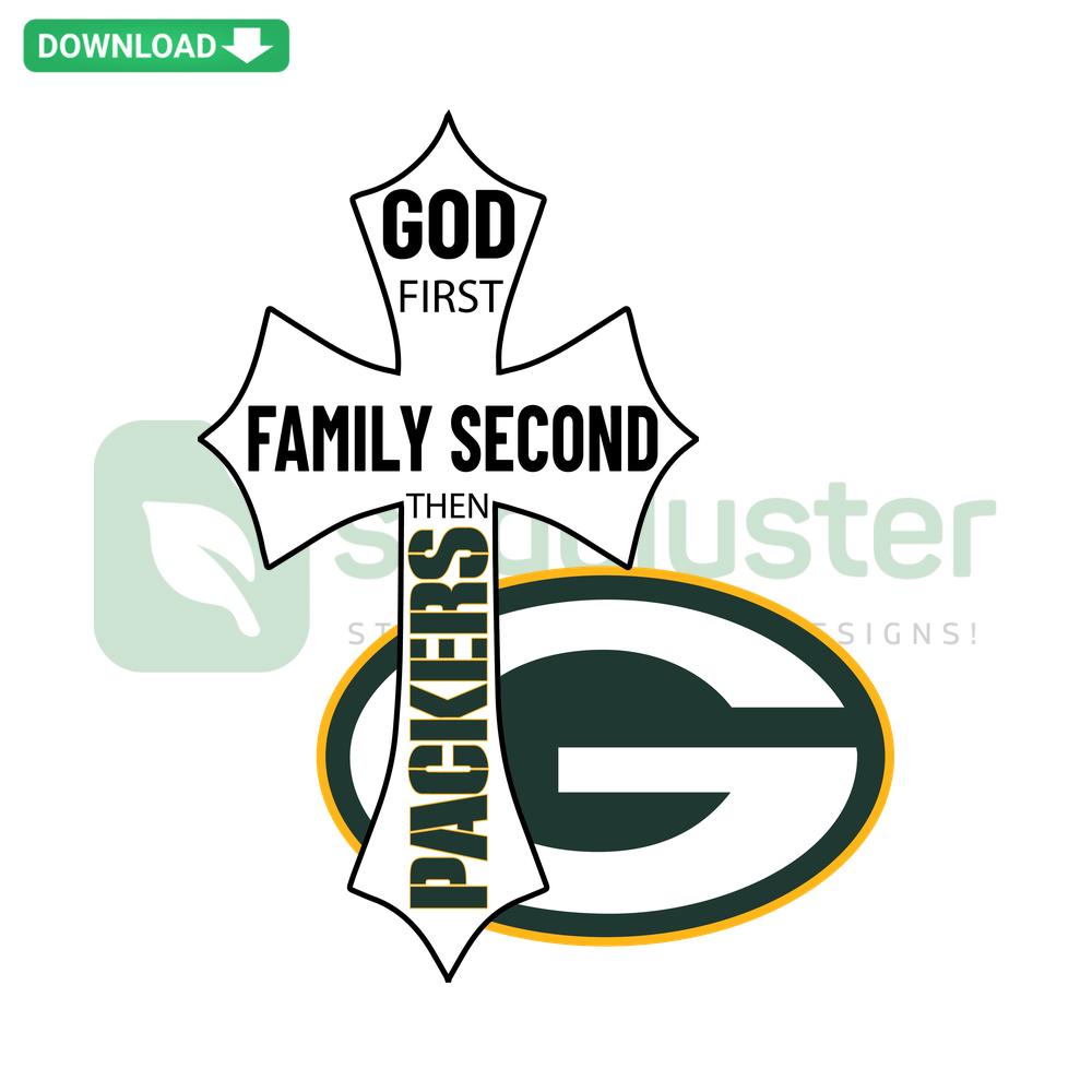 God First Family Second Then Packers SVG, Green Bay Packers printable design, sports-themed digital SVG file, family football decor.