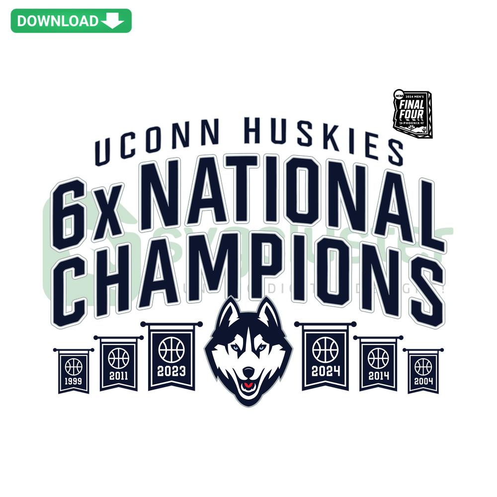 UConn Huskies 6-Time NCAA Men's Basketball Champions SVG, Instant Download, Retro Logo Design, Sports Digital Art File