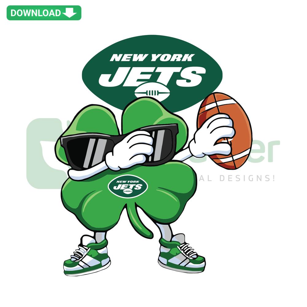 Dabbing Shamrock St. Patrick's Day New York Jets SVG, featuring a playful green shamrock doing the dab dance.