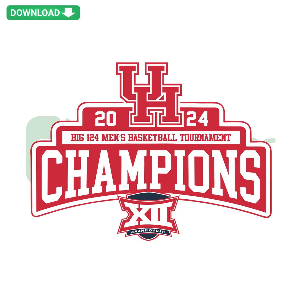 Blue and red Houston Cougars Big 12 Champions 2024 SVG, featuring bold typography and cougar logo, high-resolution digital design