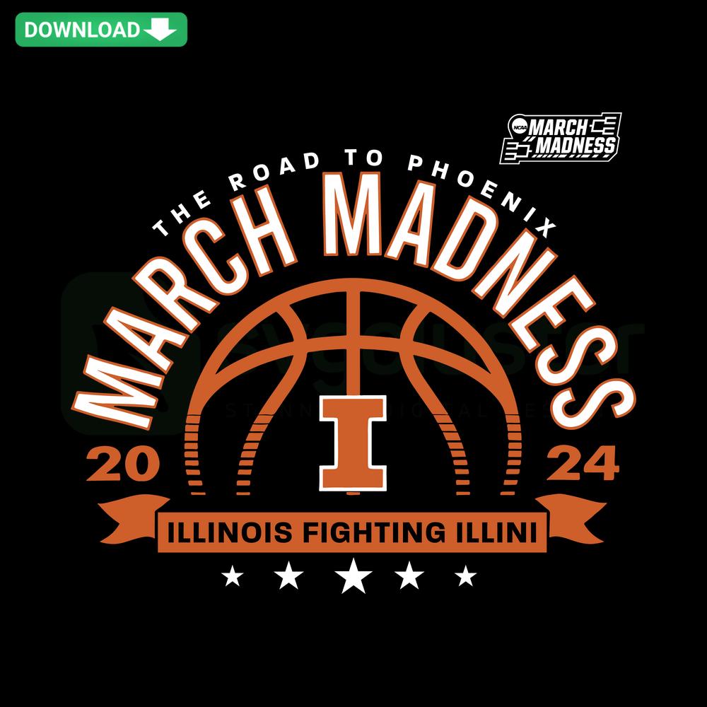 Illinois Fighting Illini March Madness 2024 SVG, Road to Phoenix Scrapbooking Design, College Basketball DIY Template.