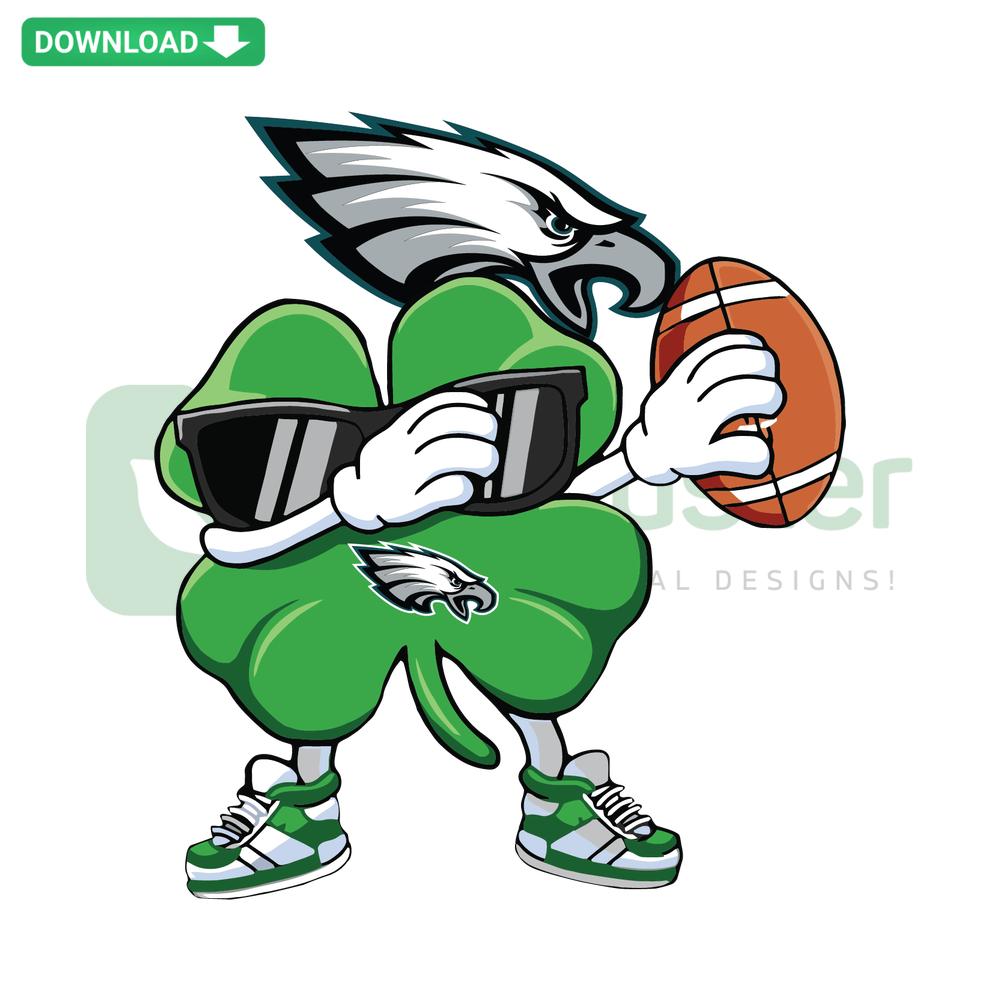 Dabbing Shamrock in Eagles Jersey SVG, Philadelphia Eagles Football Design, St. Patrick's Day Printable, Sports Clipart, Green & Black