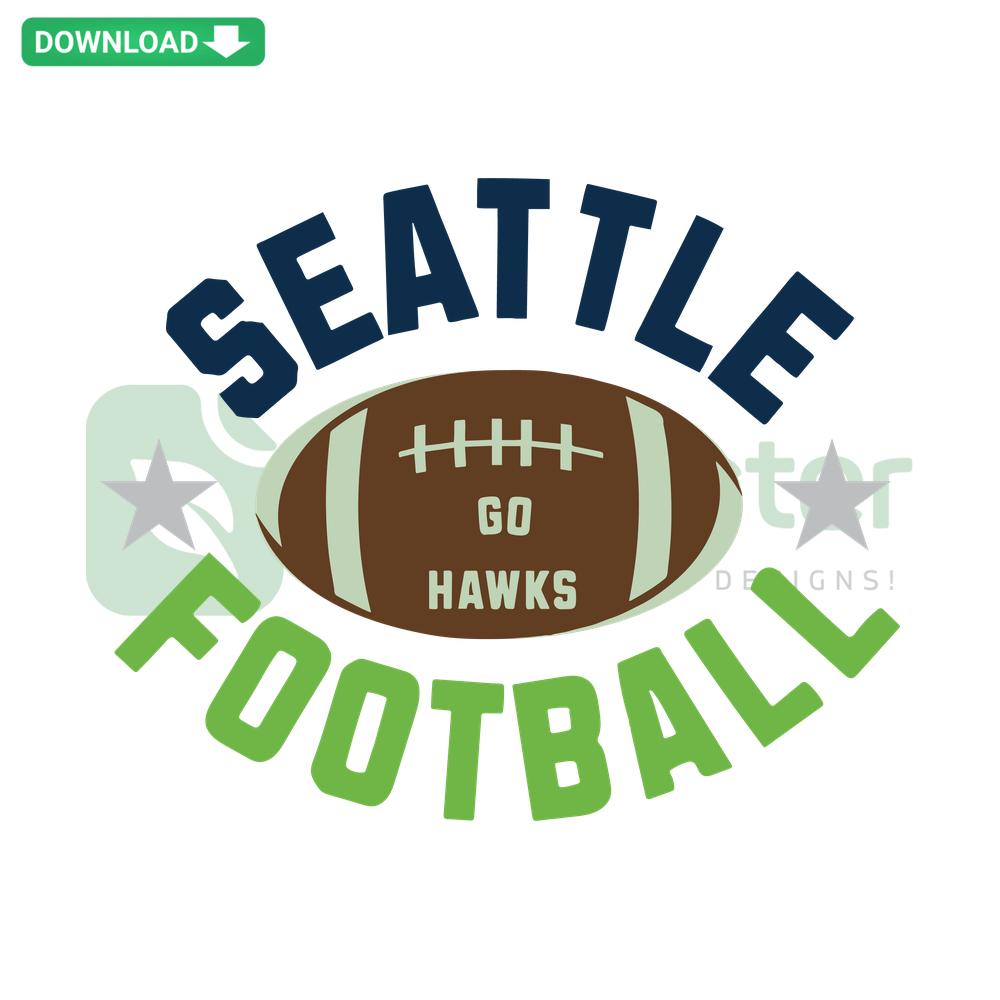 Vintage Seattle Football Go Hawks SVG, retro design featuring bold text and football graphic, perfect for DIY sports crafts.