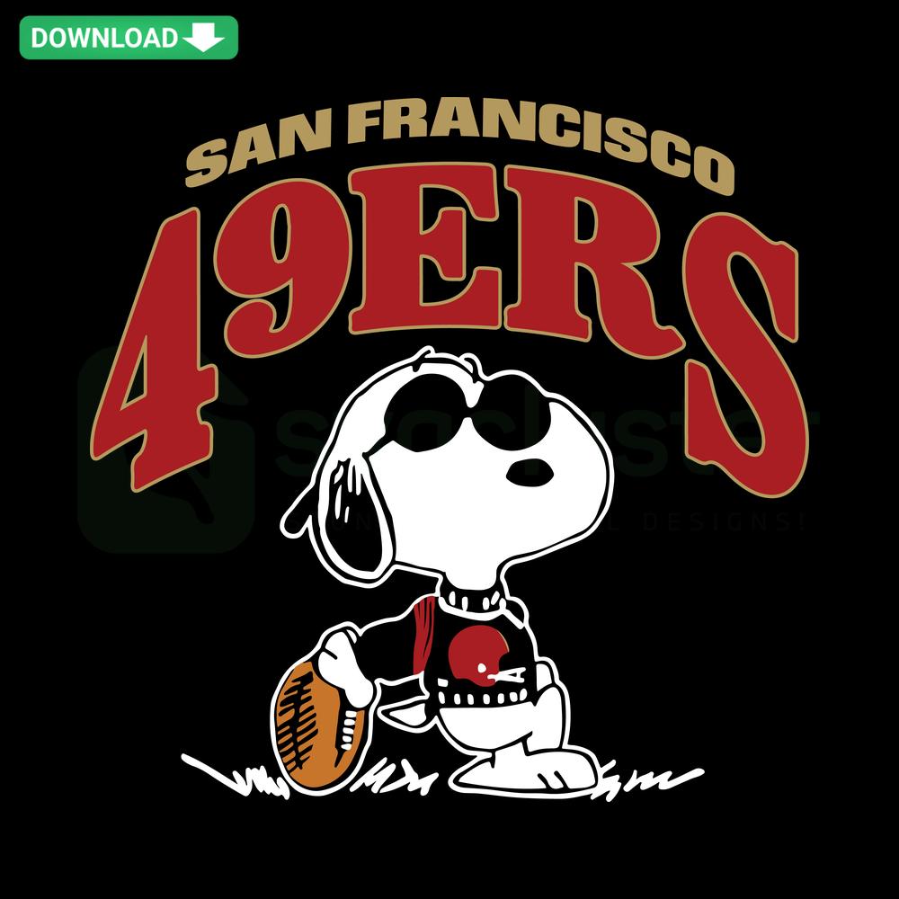 Snoopy in 49ers jersey with football, Vintage San Francisco 49ers SVG, Instant Download for Designers, NFL Cartoon Design