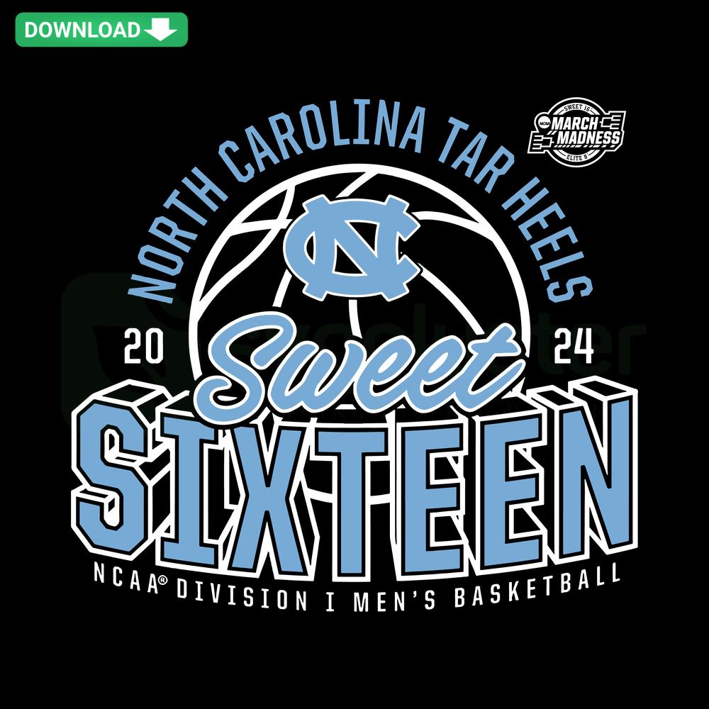 North Carolina Tar Heels 2024 Sweet Sixteen SVG, Printable, Men's Basketball, Digital Assets, Team Logo, Playoff Milestone Design