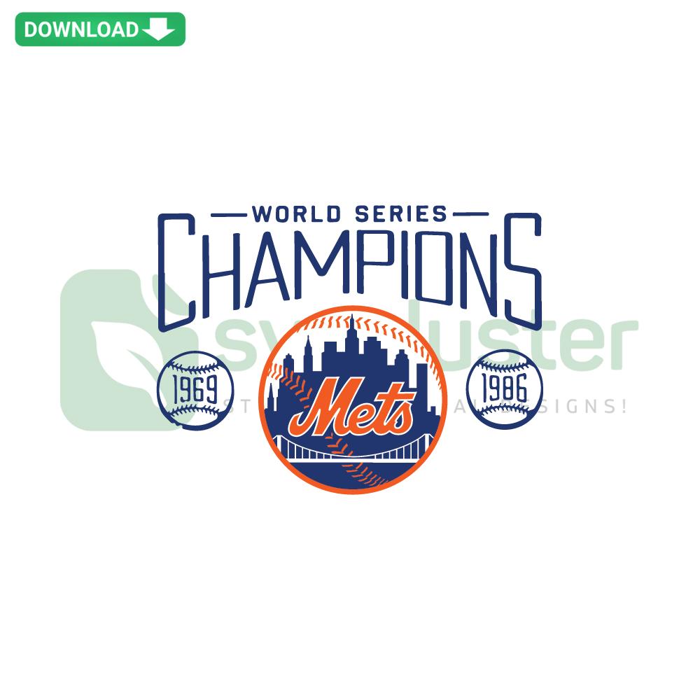 World Series Champions New York Mets SVG, bold text with Mets logo, ideal for designers seeking premium SVG design resources.