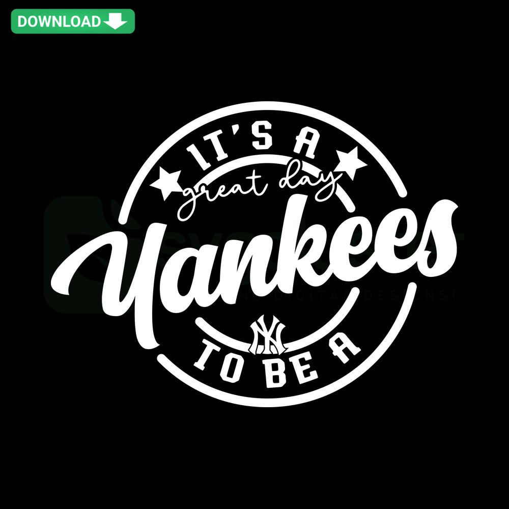 Yankees Baseball SVG Digital Download featuring It's A Great Day text in bold with classic pinstripe background. Instant download available.