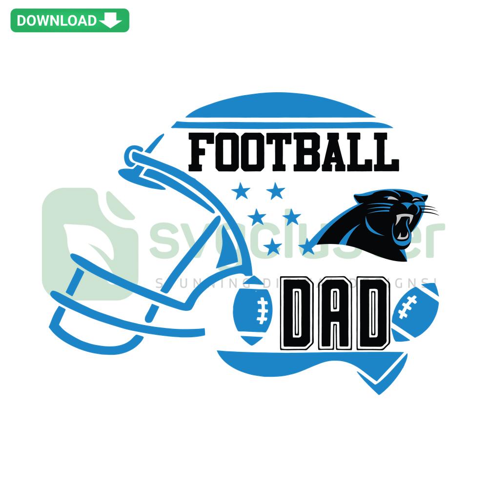Football Dad Carolina Panthers SVG Cut File: Bold text Football Dad with Panthers logo, ideal for crafting and apparel.