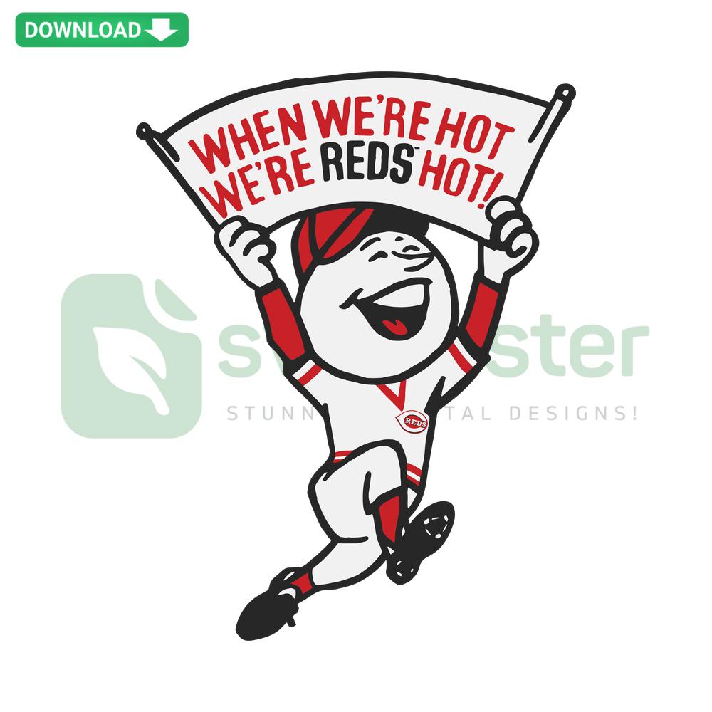 Cincinnati We Are Reds Hot Baseball SVG, digital download, Cricut/Silhouette SVG file, red text, baseball-themed design.