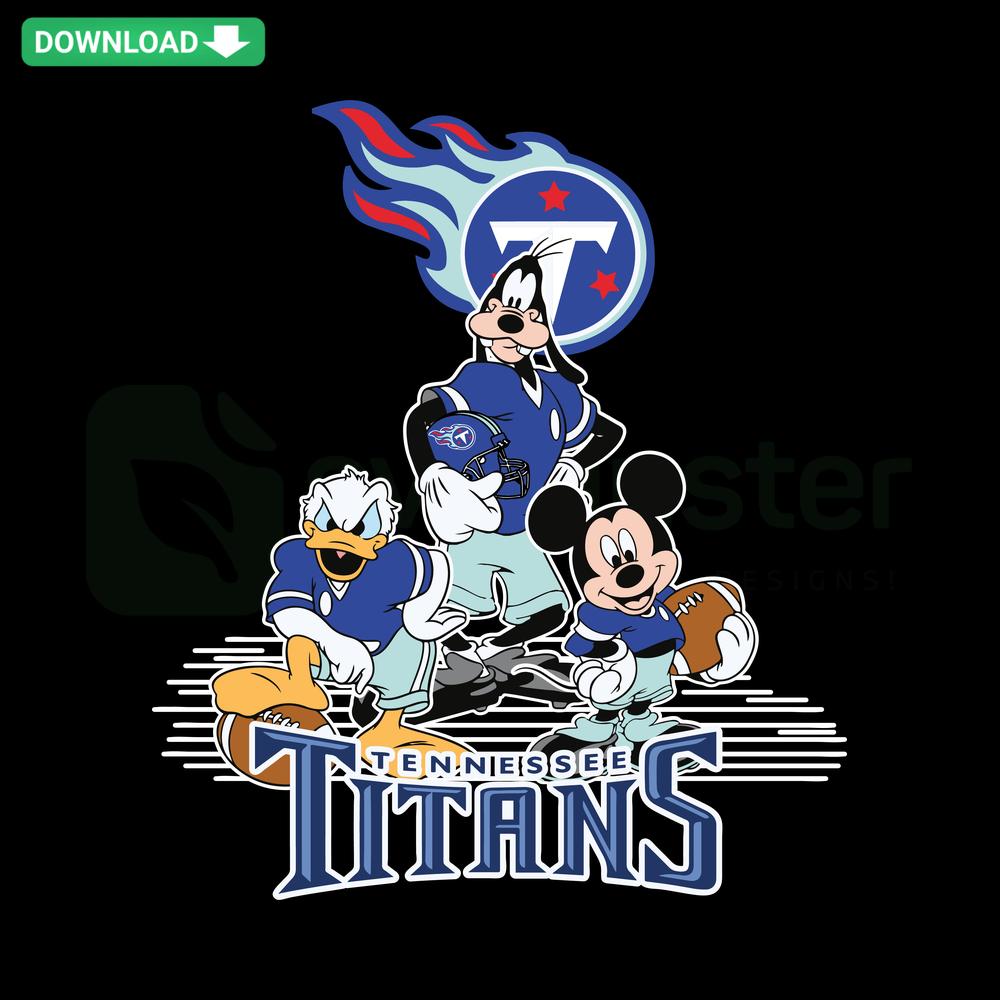 Mickey Mouse in Tennessee Titans gear SVG design, perfect for Cricut/Silhouette, blending football theme with Disney character.