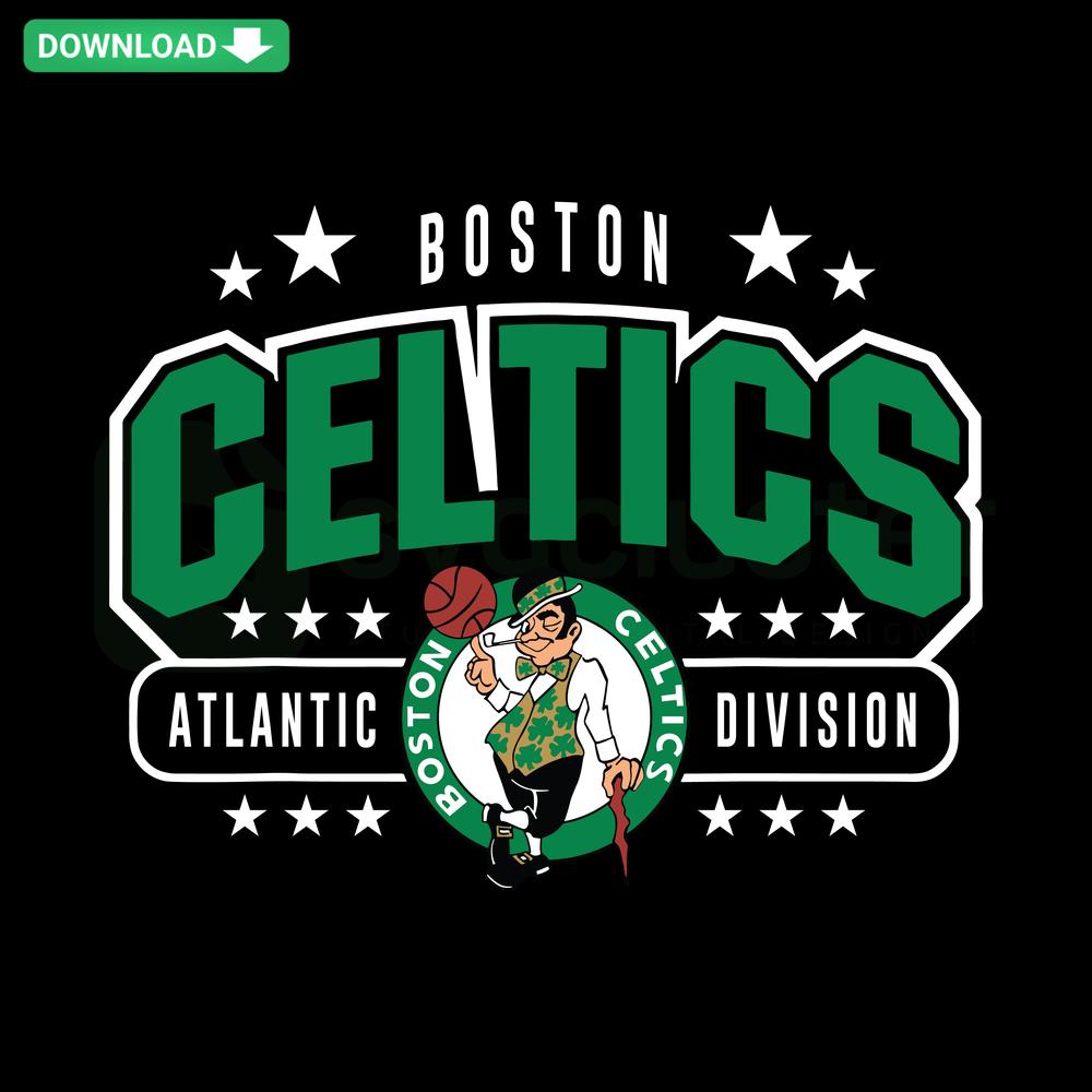 Boston Celtics Atlantic Division Playoffs SVG, premium design with Celtics logo and basketball elements for designers.