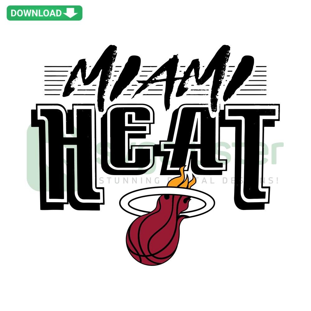 Miami Heat SVG logo featuring a flaming basketball; perfect for NBA Cricut projects and digital downloads.