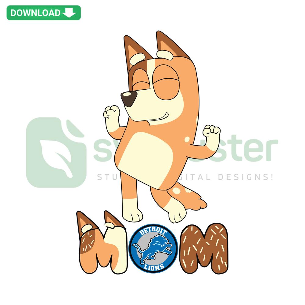 Bluey Mom Lions Football SVG, Unique Design: cartoon-style Blue lioness holding football, perfect for sports-themed crafts.