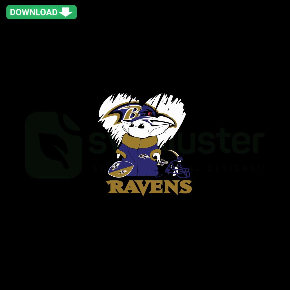 Baby Yoda in Ravens gear SVG, perfect for Cricut/Silhouette; cute design for Baltimore Ravens fans, seamless cut file.