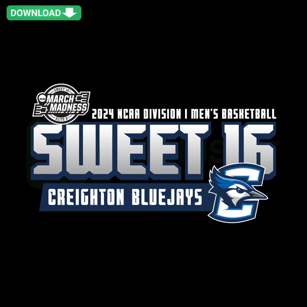 Creighton MBB 2024 Sweet Sixteen Basketball SVG design featuring bold text and basketball elements for clip art crafting.