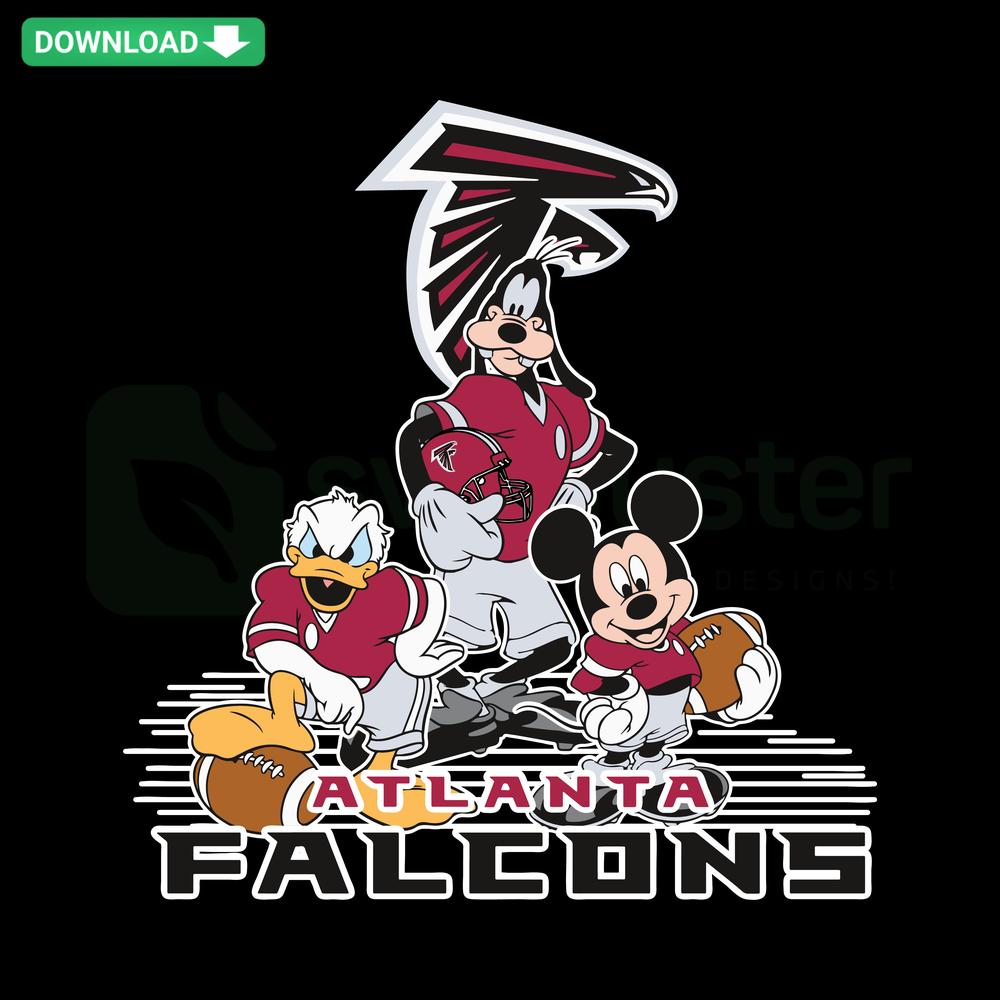 Mickey Mouse Atlanta Falcons Football SVG featuring high-res design with Mickey in Falcons gear, perfect for fan crafts.