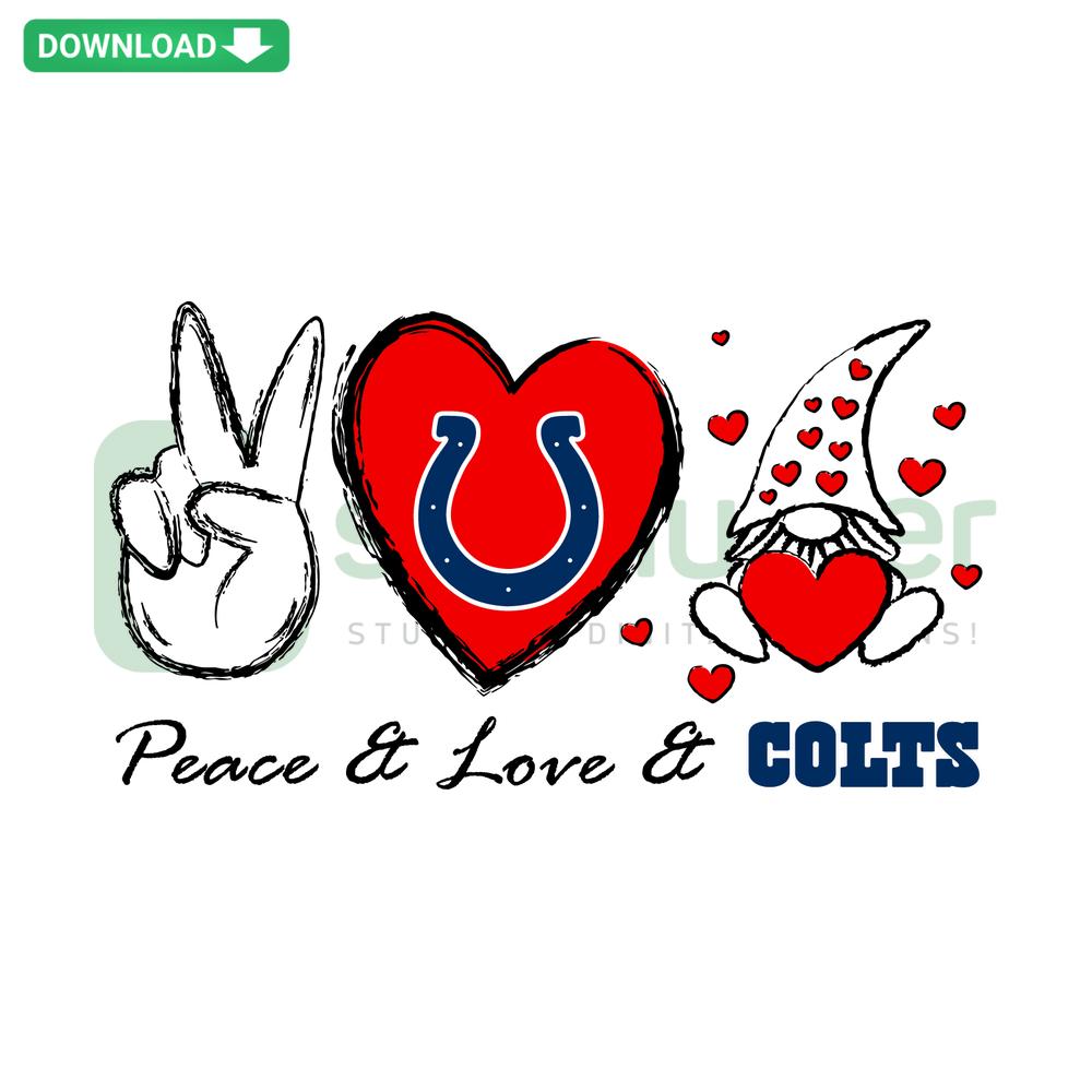 Peace Love Colts SVG: Vibrant digital art with peace sign, heart, and Colts logo. Perfect for DIY projects and printable crafts.