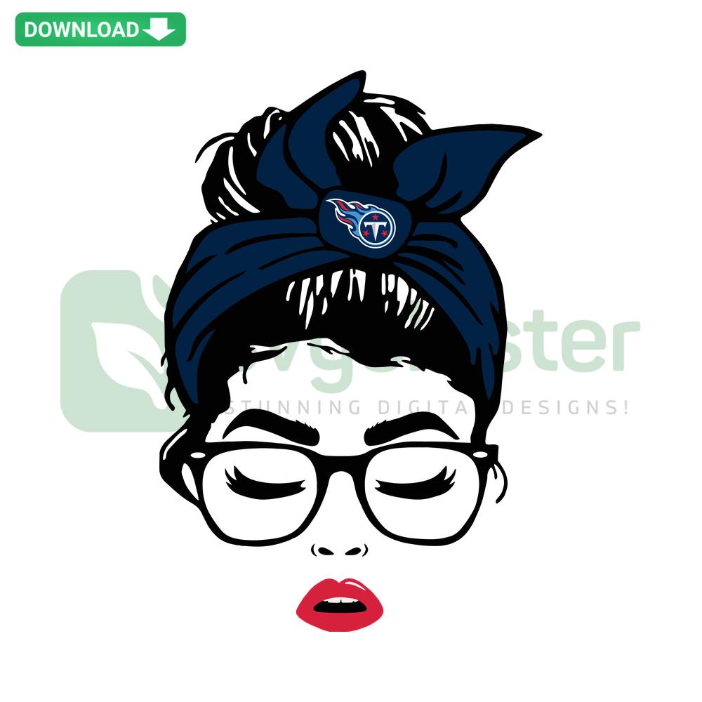 Tennessee Titans football girl SVG with messy bun, perfect for crafting and printable designs.