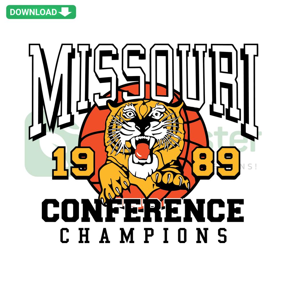 Missouri Tigers 1989 Big 8 Basketball Champions SVG, Editable Design, Retro Team Logo, Vintage Basketball Conference Win Badge