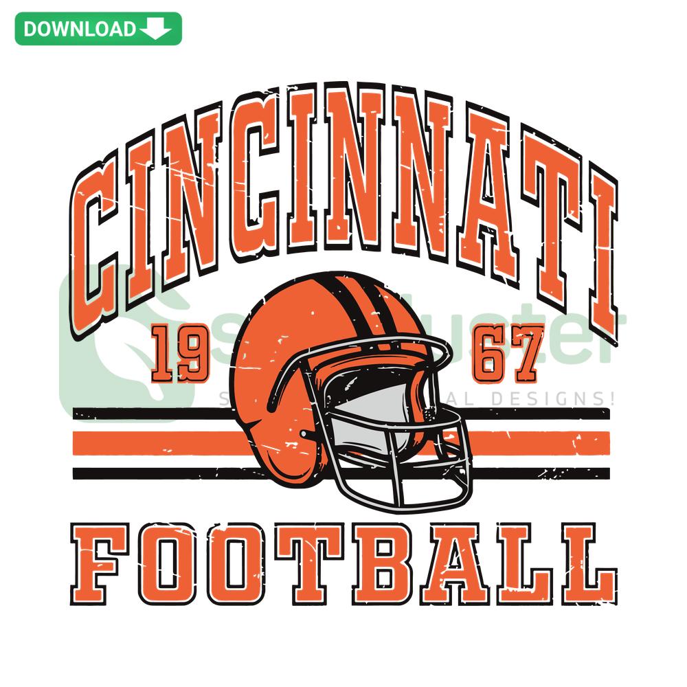 Vintage 1967 Cincinnati Bengals football helmet SVG template, ideal for card designs, detailed sports vector graphic.